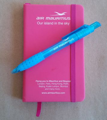 Pad printed pen and notebook for Air Mauritius